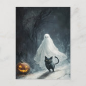 Halloween Ghost en Black Cat Briefkaart (Voorkant)