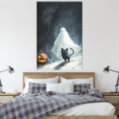 Halloween Ghost en Black Cat Canvas Afdruk (Insitu (Slaapkamer))