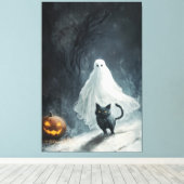 Halloween Ghost en Black Cat Canvas Afdruk (Insitu (Houten vloer))