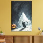 Halloween Ghost en Black Cat Canvas Afdruk (Insitu (Woonkamer))