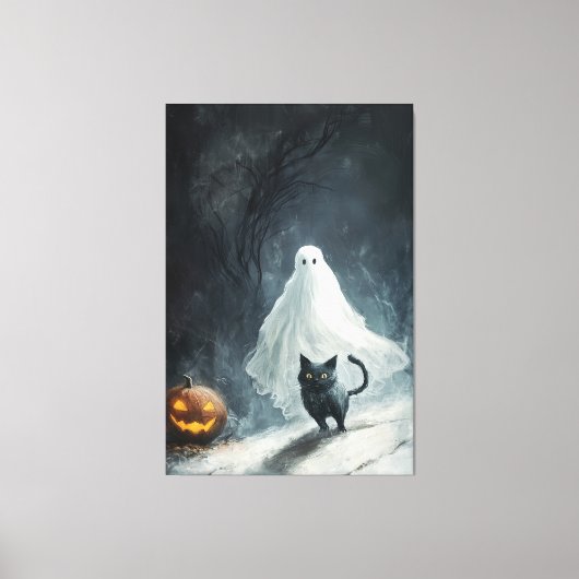 Halloween Ghost en Black Cat Canvas Afdruk (Voorkant)