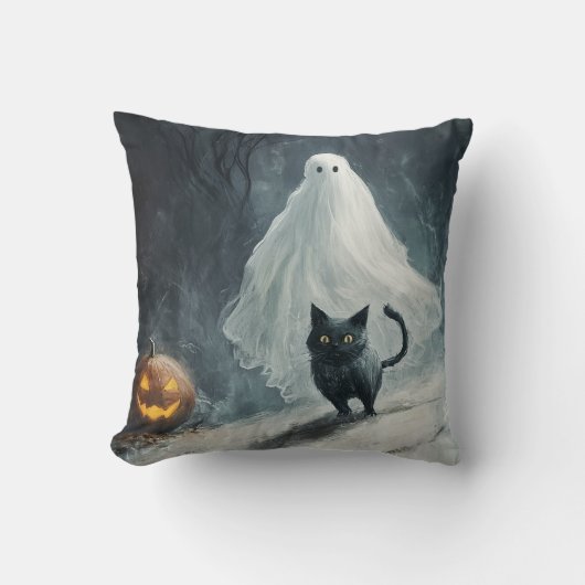 Halloween Ghost en Black Cat Kussen (Voorkant)