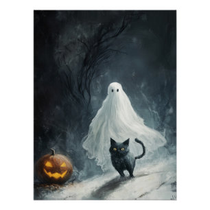 Halloween Ghost en Black Cat Perfect Poster