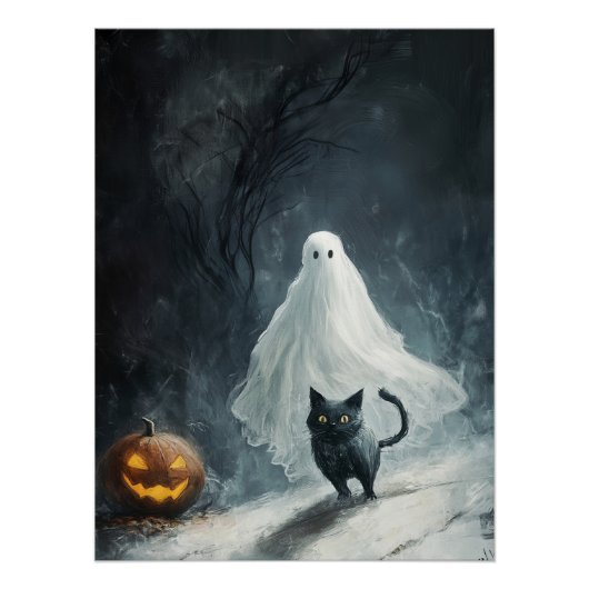 Halloween Ghost en Black Cat Perfect Poster (Voorkant)