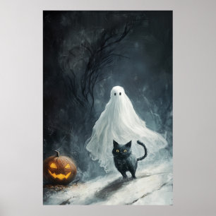 Halloween Ghost en Black Cat Poster