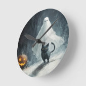Halloween Ghost en Black Cat Ronde Klok (Hoek)