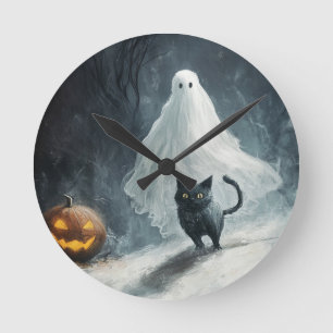Halloween Ghost en Black Cat Ronde Klok