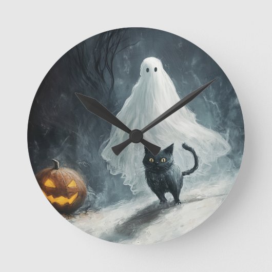 Halloween Ghost en Black Cat Ronde Klok (Voorkant)