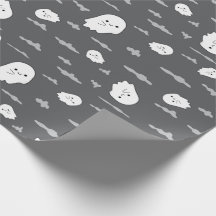 Halloween Ghost en Cloud Donkergrijs inpakpapier