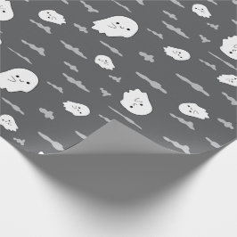 Halloween Ghost en Cloud Donkergrijs inpakpapier