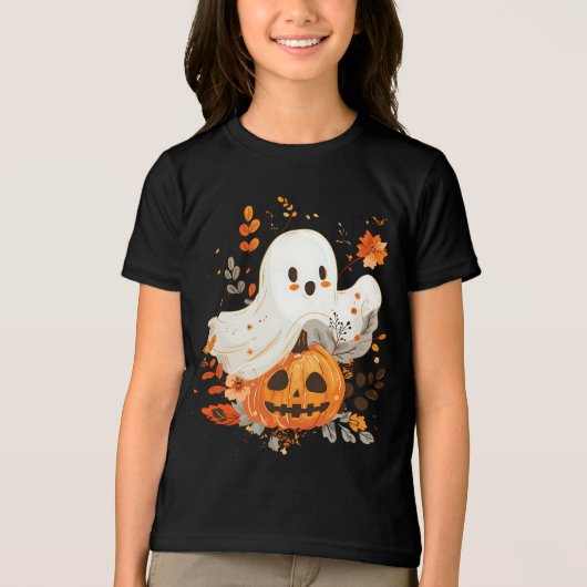 Halloween Ghost en Jack-o-lantern Jeugd T-Shirt (Voorkant)