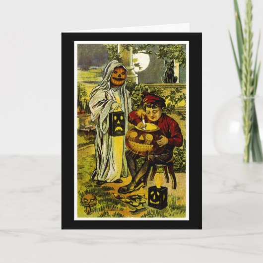 Halloween Ghost en Jack-o-Lantern Kaart (Voorkant)