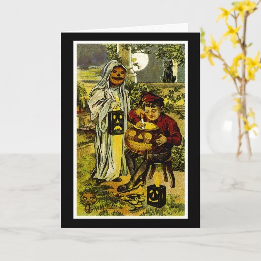 Halloween Ghost en Jack-o-Lantern Kaart (Gele Bloem)