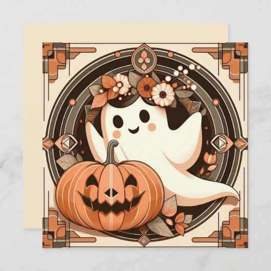 Halloween Ghost en Jack-o'lantern Spooky Kaart (Voorkant / Achterkant)