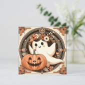 Halloween Ghost en Jack-o'lantern Spooky Kaart (Staand voorkant)