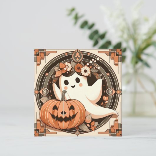 Halloween Ghost en Jack-o'lantern Spooky Kaart (Staand voorkant)