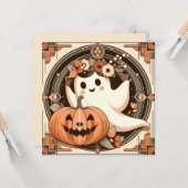 Halloween Ghost en Jack-o'lantern Spooky Kaart (Voorkant / Achterkant in situ)