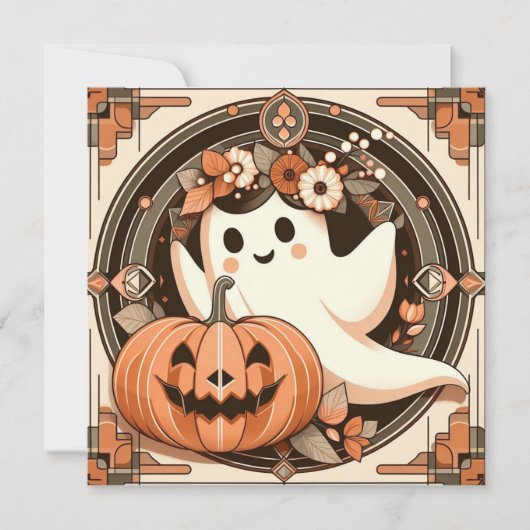 Halloween Ghost en Jack-o'lantern Spooky Kaart (Voorkant)