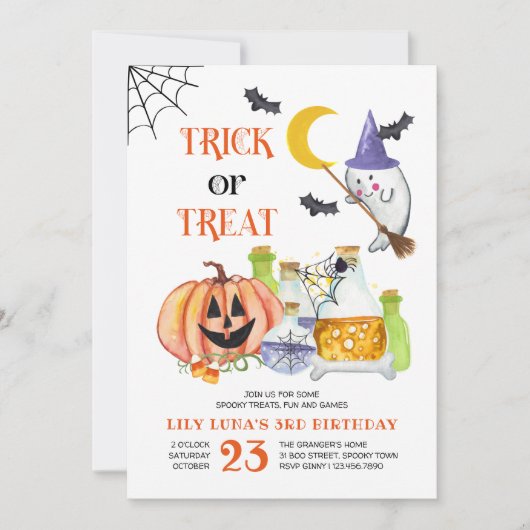 Halloween Ghost en Potion Trick or treat Birthday Kaart (Voorkant)