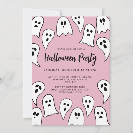 Halloween Ghost Feestje roze  Kaart (Voorkant)