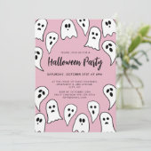 Halloween Ghost Feestje roze  Kaart (Staand voorkant)