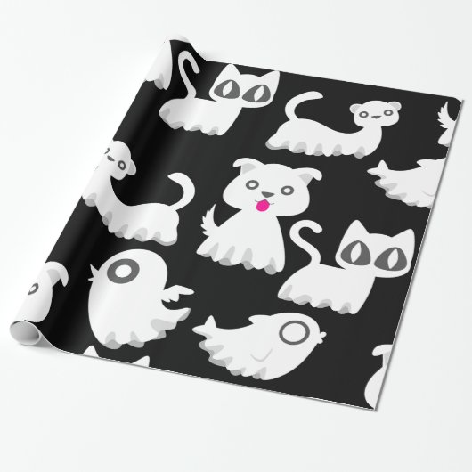 Halloween Ghost Ferret Dog Black Cadeaupapier (Uitgerold)
