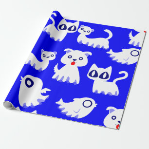 Halloween Ghost Ferret Dog Blue Cadeaupapier