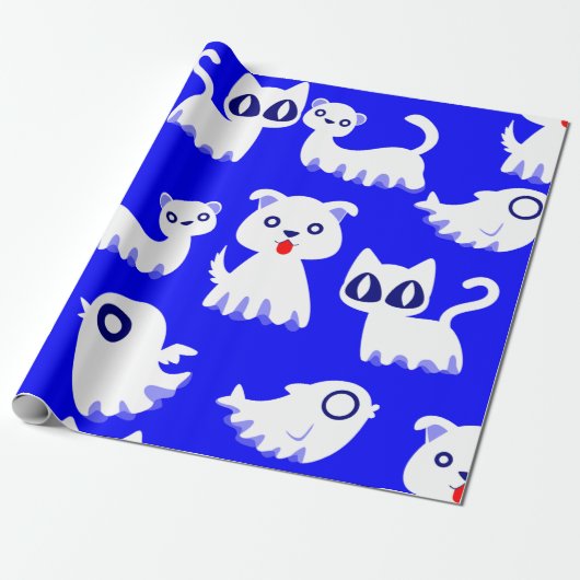 Halloween Ghost Ferret Dog Blue Cadeaupapier (Uitgerold)