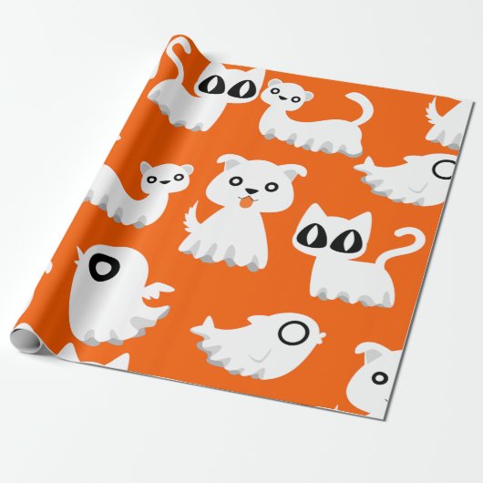 Halloween Ghost Ferret Dog sinaasappel Cadeaupapier (Uitgerold)