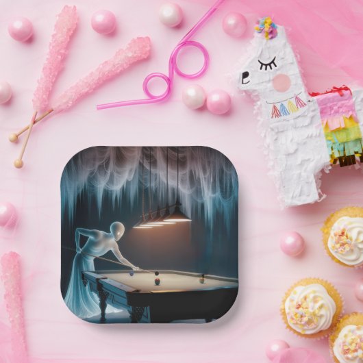 Halloween Ghost Figures spelen biljart Papieren Bordje (Feest)