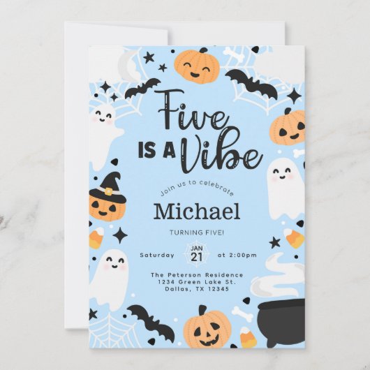 Halloween Ghost Five is een vibe 5e verjaardagsfee Kaart (Voorkant)