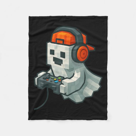 Halloween Ghost Gamer Funny Pixel Video Gaming Boy Fleece Deken (Voorkant)