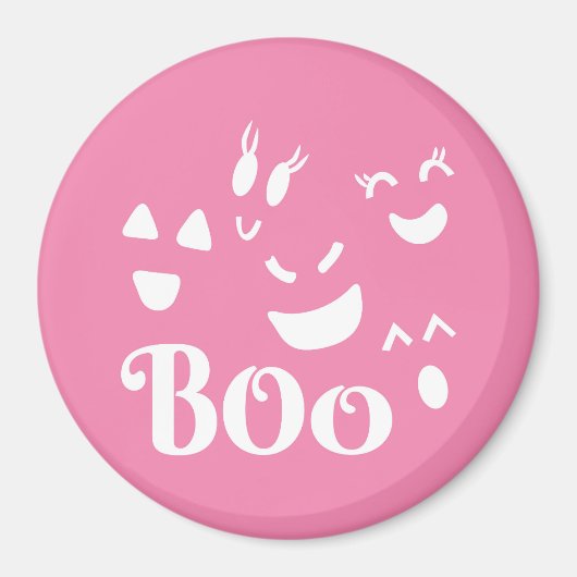 Halloween Ghost Gezicht Roze en Witte Magneet (Voorkant)