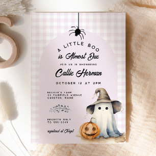 Halloween Ghost Gingham Little Boo Baby shower Kaart