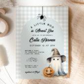 Halloween Ghost Gingham Little Boo Baby shower Kaart