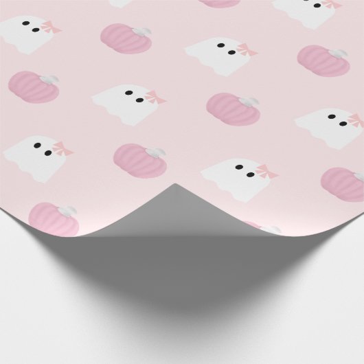Halloween Ghost Girl Pink Pumpkin Pattern Cadeaupapier (Hoek)
