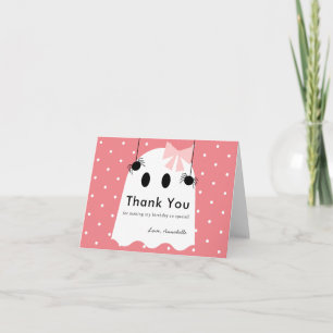 Halloween Ghost Girl Pink Ribbon Bedankkaart