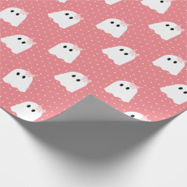 Halloween Ghost Girl Pink Ribbon Polka Dot Pattern Cadeaupapier