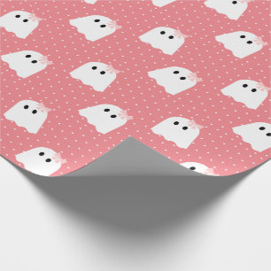 Halloween Ghost Girl Pink Ribbon Polka Dot Pattern Cadeaupapier