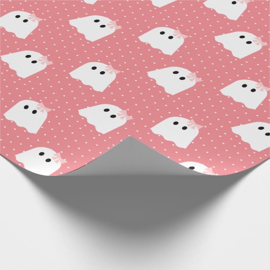 Halloween Ghost Girl Pink Ribbon Polka Dot Pattern Cadeaupapier (Hoek)