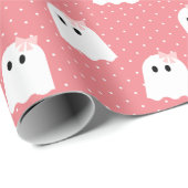 Halloween Ghost Girl Pink Ribbon Polka Dot Pattern Cadeaupapier (Rol Hoek)