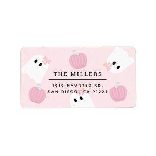 Halloween Ghost GIrl & Pumpkin Pink Adres Etiket