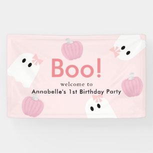 Halloween Ghost Girl Pumpkin Pink Birthday Welkom Spandoek