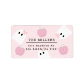 Halloween Ghost GIrl & Pumpkin Roze Adres Etiket (Voorkant)