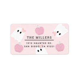 Halloween Ghost GIrl & Pumpkin Roze Adres Etiket