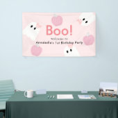 Halloween Ghost Girl Pumpkin Roze Verjaardag Welko Spandoek (Beurs)