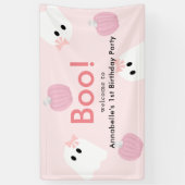 Halloween Ghost Girl Pumpkin Roze Verjaardag Welko Spandoek (Verticaal)
