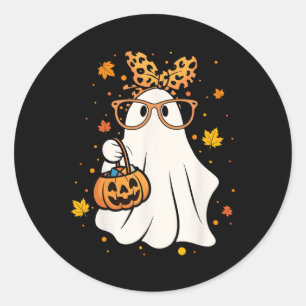 Halloween Ghost Gles Schattige Leopard Ndana Girl Ronde Sticker