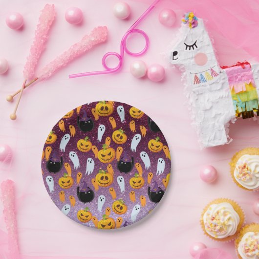 Halloween Ghost Glitter Pattern Party Papieren Bordje (Feest)