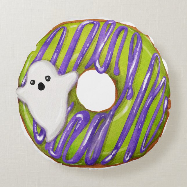 Halloween Ghost & Green Slime Donut Rond Kussen (Voorkant)